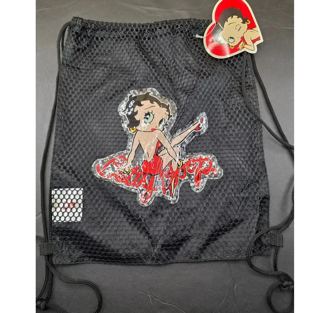 Betty Boop black mesh drawstring backpack 12